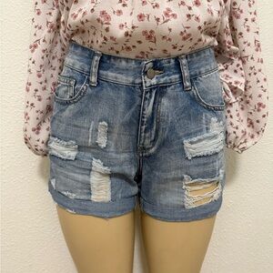SHEIN Blue Distressed Jean Shorts